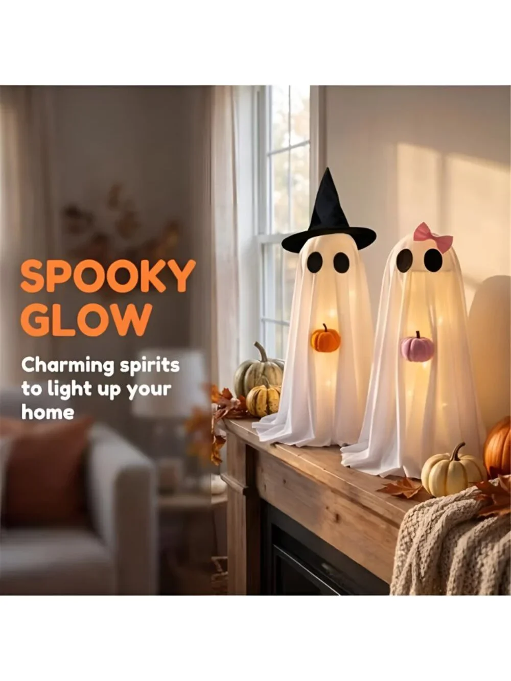 Halloween Decorations Indoor 2 Pack - Cute Light Up Spooky Ghost Outdoor Decor